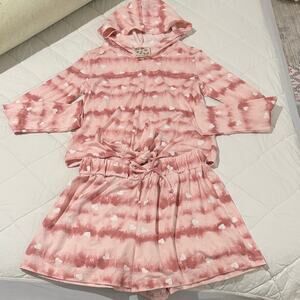 Jesse and James 10 Pink Tie-Dye Kids Pajama Set shorts w/hooded long sleeve top